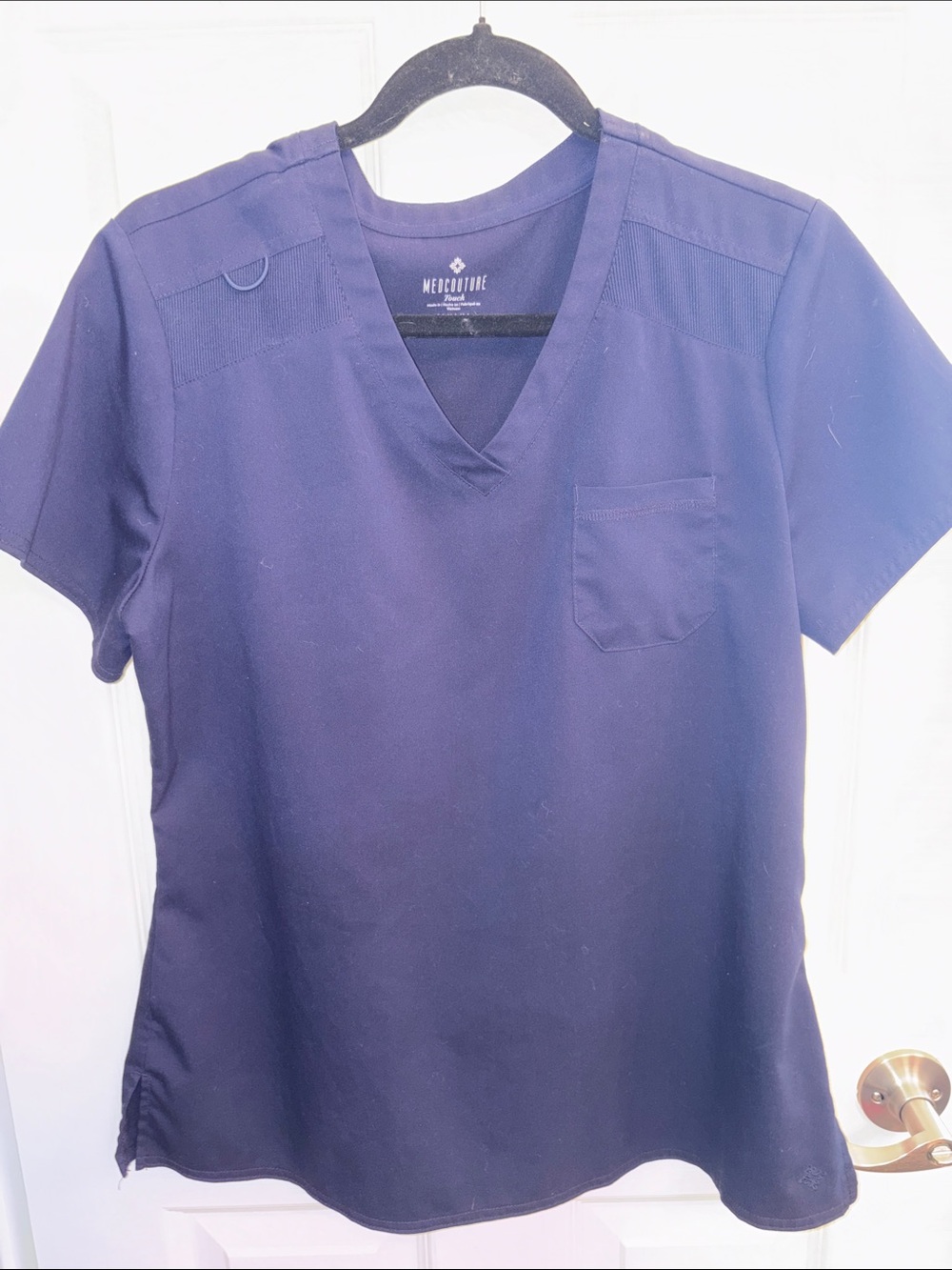 Med Couture Slate Touch Style Navy V-Neck Short Sleeve Scrub Top